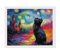 5D Diamond Painting, DIY Ciel Étoilé Chat Noir Diamant Painting Complet, Ronde Diamond, Art du Diamant Peinture Strass Point de Croix Painting pour Adultes Enfant, Murale Décor 30x40 cm A-1071