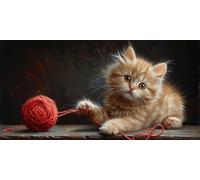 5D Diamond Painting DIY Kit Complet pour Adultes Chat en Pelote de laine Diamant Artisanat Peinture Strass Broderie Painting pour Murale Décoration Strass Point de Croix Enfant Square Drill 50x100cm