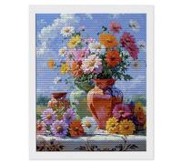 5D Diamond Painting, DIY Vase Fleurs Diamant Painting Complet, Ronde Diamond, Art du Diamant Peinture Strass Point de Croix Painting pour Adultes Enfant Débutants, Murale Décoration 20x30 cm A-475