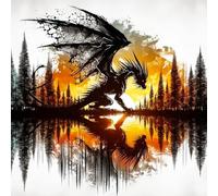 5D Diamond Painting Dragon, complet DIY Silhouette de dragon peinture diamant adulte, tableau diamant animaux fantasy, loisirs créatifs adultes et débutants,décoration murale, bricolage cadeau 30x30cm