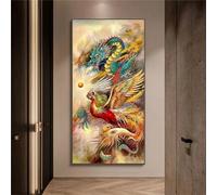 5D Diamond Painting Dragon Phoenix Peinture Diamant Adulte Point de Croix kit Complet, DIY Broderie Diamant Grand Format Puzzle Art Craft Diamant Painting pour Murale Décoration Cadeau 70x35cm W-4370
