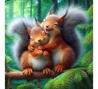 5D Diamond Painting Écureuil heureux Peinture Diamant Kit Complet,Rond DIY Animaux des bois Diamond Art Painting,Broderie Diamant Strass Cristal Point de Croix Murale Décoration Cadeau 35x35 cm