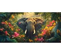 5D Diamond Painting Éléphant Broderie Diamant Grand Format, Diamant Painting Fleurs de la Jungle Peinture Diamant Adulte, DIY Strass Point de Croix Décoration Murale Intérieur 120x60 cm (WL396)