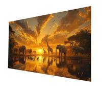 5D Diamond Painting Enfant Afrique, Peinture Diamant Coucher de soleil Diamond Painting Adulte Débutants DIY Broderie Diamant Kit Complet, Crystal Artisanat Dessin, Cadeau Femme 200x100cm model-4158