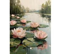 5D Diamond Painting éTang, DIY Diamond Painting Adulte Fleur, Broderie Diamant Strass Point de Croix Kit Complet, Peinture Diamant Adulte pour Décoration Murale Maison, Cadeau Femme 20x30cm J-9677