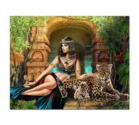 5D Diamond Painting Femme égyptienne Léopard Kits,Rond 50x70 cm DIY Broderie Diamond Painting Kit Complet pour Adultes d'art du Diamant Strass Point de Croix Painting Artisanat Maison Murale Décor