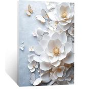 5D Diamond Painting Fleurs blanches, Peinture Diamant Adulte Fleur, DIY Broderie Diamant Painting Adulte Kits Complet, Diamond Artisanat Strass Point de Croix Kits pour Adultes 50 x 70 cm LSJ8821