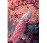 5D Diamond Painting Fleurs Cerisier Peinture Diamant Adulte, DIY Paon Diamant Painting Enfant, Broderie Point de Croix Painting Loisirs Créatifs Adultes pour Chambre Decoration Cadeau 35x55 cm O4-144