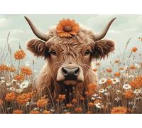 5D Diamond Painting Fleurs, Kit Peinture Diamant Adulte, Bovins Des Hautes Terres Diamond Painting Broderie Complet Art du Diamant Point De Croix Cristal Kit, Cadeau Femme Débutants 50x70cm T0U-138
