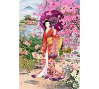 5D Diamond Painting Geisha japonaise ancienne,Peinture Diamant Kit pour Adulte Débutant Complet,DIY Broderie Diamant Painting Artisanat Strass Point de Croix Painting Décoration Murale Rond,40x70 cm