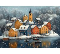5D Diamond Painting Hiver, Kit Peinture Diamant Adulte, La Ville Diamond Painting Broderie Complet Art du Diamant Point De Croix Cristal Kit, Cadeau Femme Débutants Maison Murale Decor 70x90cm T0U-514