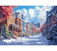 5D Diamond Painting Hiver, Kit Peinture Diamant Adulte, Vue Sur La Rue Diamond Painting Broderie Complet Art du Diamant Point De Croix Cristal Kit, Cadeau Femme Débutants Maison Decor 35x45cm T0U-585