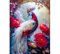 5D Diamond Painting Kit Complet Adultes Paon fleur rouge,Ronde Diamond, DIY Diamand Painting Images Animaux,Diamant Peinture Adultes, Enfants Strass Art Set pour Décoration Murale Maison 40x60cm R-267