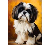 5D Diamond Painting Kit Complet Animal Shih Tzu Peinture Diamant Adulte Loisirs Créatifs Broderie Diamant Painting, DIY Rond Diamant Art Craft pour Décoration Chambre Diamond Painting 20x30cm k-375