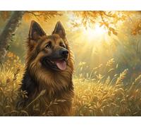 5D Diamond Painting Kit Complet Berger Allemand Peinture Diamant Adulte Jaune Diamant Painting, DIY Cristal Strass Point de Croix Peinture Pour la Décoration Murale à la Maison, Cadeau 20x30cm 69-0G6