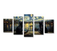 5D Diamond Painting Kit Complet Chat 5 Panneaux Peinture Diamant Adulte, DIY Strass Point de Croix Broderie Diamant Kit Complet, Ciel étoilé Loisirs Créatifs Adultes pour Maison Décor 300x180cm C-2124