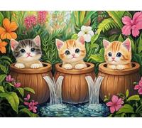 5D Diamond Painting Kit Complet, Diamond Painting Enfant Chat Plein Foret Peinture Diamant Tonneau en bois pour Débutant, Activité Manuelle Cristal Art Canevas Kit pour Décoration 40x50cm Z#-258