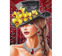 5D Diamond Painting Kit Complet Femme Au Chapeau Noir Peinture Diamant Adulte DIY Grand Format Broderie Stitch Strass Point de Croix Cristal Numero Art Set pour Décoration Maison Carré 30x40 cm F8245