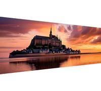 5D Diamond Painting Kit Complet Grand Format XXL, Mont Saint Michel Adultes DIY Art du Diamant Peinture Kits, Ronde Diamond, Cristal Strass Point de Croix Painting pour Murale Décoration 100x40cm Y337