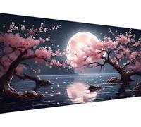 5D Diamond Painting Kit Complet Lune fleur de cerisier, Ronde Diamond, DIY Diamand Painting Diamant Painting Adulte Enfant Broderie Point de Croix Painting Set pour Murale Maison Décor 90x40cm K-195
