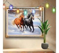 5D Diamond Painting Kit pour Adulte,DIY Cheval au galop,Scène de neige Peinture Diamant Kit,Cristal Art Peinture Broderie Diamant 120x90cm,Diamant Point de Croix pour Décoration Intérieur 511N-5628
