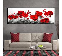 5D Diamond Painting kit Strass Complet,Fleur de coquelicots rouges Broderie Diamant Painting Grand Format,DIY Peinture Numero Adulte Enfant perle diamant a coller Canevas Art Craft Home Decor 90x30cm