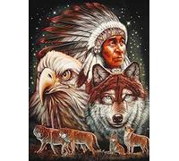 5D Diamond Painting Kits Complets,DIY Peinture Diamant Kits Indiens Loup Aigle Strass Diamant Broderie Kits Adultes Enfants Arts Craft pour la Décoration Murale à la Maison Square Drill 40x50cm