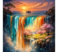 5D Diamond Painting Kits Paysage de cascade à l'aquarelle,DIY Broderie Diamond Painting Kit Complet pour Adultes Artisanat Strass Point de Croix Painting Maison la Murale la Décor Foret carré 75x75cm
