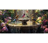 5D Diamond Painting La Fontaine des oiseaux Kits pour Adultes & Enfants, Broderie Diamant Complète Ronde Kit d'Art Diamant DIY par Numéros pour Décoration Murale Maison Cadeau AntiStress 30x60cm C446