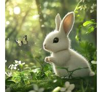 5D Diamond Painting Lapin, Peinture Diamant Adulte Forêt Broderie Diamant Kit Complet, DIY Full Drill Artisanat Cristal Painting Kit pour Débutant, Décoration Murale, Cadeau Femme 20x20cm G8-962