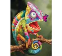 5D Diamond Painting Lézard coloré,Peinture Diamant Kit pour Adulte Débutant Complet,DIY Broderie Diamant Painting Artisanat Strass Point de Croix Painting Décoration Murale Rond,40x70 cm