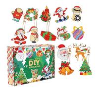 5D Diamond Painting Lot de 12 calendriers de l'Avent 2026 pour enfants DIY Peinture diamant Porte-clés double face pour décoration d'arbre de Noël Calendrier de l'Avent Décoration d'arbre de Noël