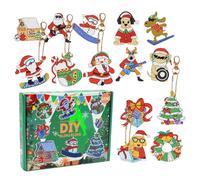 5D Diamond Painting Lot de 12 calendriers de l'Avent 2026 pour enfants DIY Peinture diamant Porte-clés double face pour décoration d'arbre de Noël Calendrier de l'Avent Décoration d'arbre de Noël
