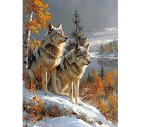 5D Diamond Painting Loup, DIY Diamond Painting Adulte ScèNe De Neige, Broderie Diamant Strass Point de Croix Kit Complet, Peinture Diamant Adulte pour Décoration Maison, Cadeau Femme 70x95cm 5-1457