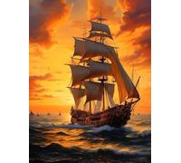 5D Diamond Painting Mer Diamond Painting Adulte, Peinture Diamant Bateau Diamant Painting Kit Complet, Carré Strass Broderie Diamant Point de Croix Artisanat Painting, Murale Décoration 80x110cm -14