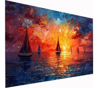 5D Diamond Painting Mer, Peinture Diamant Adulte voilier 5D Diamond Painting Kit Complet pour Débutant, Peinture Diamant Artisanat Point Croix Kit pour Décoration Maison, Cadeau, 100x220cm Z1-727