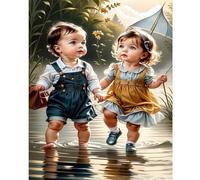 5D Diamond Painting Mignon petit garçon fille Kits,Rond 30x50 cm DIY Broderie Diamond Painting Kit Complet pour Adultes d'art du Diamant Strass Point de Croix Painting Artisanat Maison Murale Décor