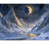 5D Diamond Painting Montagne EnneigéE Diamond Painting Adulte Kit Lune Diy Peinture Diamant Artisanat Strass Point de Croix Debutant Kit Pour Maison Décoration Murale Cadeaux Pour Femmes 60x80cm T6