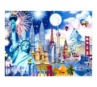 5D Diamond Painting Monuments célèbres de la ville,Peinture Diamant Kit pour Adulte Débutant Complet,DIY Broderie Diamant Painting Artisanat Strass Point de Croix Painting Murale Décor Rond,20x50 cm