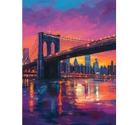 5D Diamond Painting New York 40x60cm Peinture Diamant Adulte, Ronde Full Drill Diamant Painting Pont de Brooklyn Débutant Broderie Diamond Point de Croix Art Kit pour Decoration Murale Maison X-695