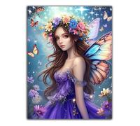5D Diamond Painting Papillon Diamant Painting Broderie Diamant Kit Complet, DIY Elfe Diamond Painting Adulte Débutant, Cristal Débutant Art Peinture Diamant Set pour Décoration Murale 30X40CM Z6-280