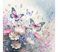 5D Diamond Painting Papillon et Fleurs 30x30cm, - Kit Complet de Peinture Diamant Complète, DIY Papillon Art Tableau Diamant pour Adultes Débutants Décoration Murale Maison,chambre à coucher, bureau