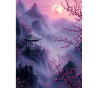 5D Diamond Painting Paysage 80x100 cm Peinture Diamant Adulte Fleur de pêche Broderie Diamant Kit Complet Round Full Drill Diamond Painting DIY Activité Manuelle Tableau pour Decoration Maison G-746