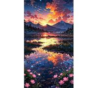 5D Diamond Painting,Paysage Coucher de soleil Diamond Painting Kit Complet pour Adulte,DIY Square Drill Cristal Strass Broderie Point de Croix Peinture Diamant pour Décoration Intérieur 70x150cm