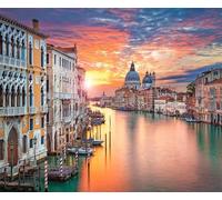 5D Diamond Painting Paysage de coucher de soleil à Venise,Peinture Diamant Kit pour Adulte Complet,DIY Broderie Diamant Painting Artisanat Strass Point de Croix Painting Décor Murale Rond,50x70 cm
