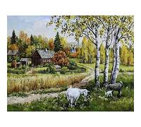 5D Diamond Painting Paysage de ferme,Adultes/Enfants DIY Peinture Diamant Kit Complet, Strass Cristal Broderie Point De Croix canevas Convient aux décoration Murale à la Maison Round Drill 60x80cm