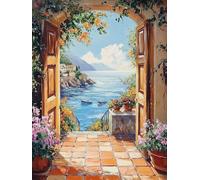 5D Diamond Painting Paysage Peinture Diamant Adulte, DIY Méditerranéen Diamant Painting Enfant, Broderie Point de Croix Painting Loisirs Créatifs Adultes pour Chambre Decoration 70x90 cm O4-502
