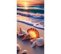 5D Diamond Painting Plage, DIY Coquillages Peinture Broderie Diamant Painting Kit Complet, Grand Format Loisirs Créatifs Adultes Cristal Art Set pour Décoration Murale Maison Cadeau 70x35cm ZL-1831