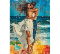 5D Diamond Painting Plage Peinture Diamant Adulte, DIY Couple Diamant Painting Enfant, Broderie Point de Croix Cristal Painting, Loisirs Créatifs Adultes pour Chambre Decoration 20x30 cm O4-500