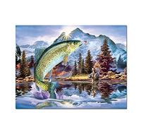 5D Diamond Painting Point De Croix Broderie Diamant Peinture, Peinture Diamant Strass Complet, pêche pêcheur 40x50cm Diamond Art Artisanat Kits pour La Maison Décoration Murale Cadeaux